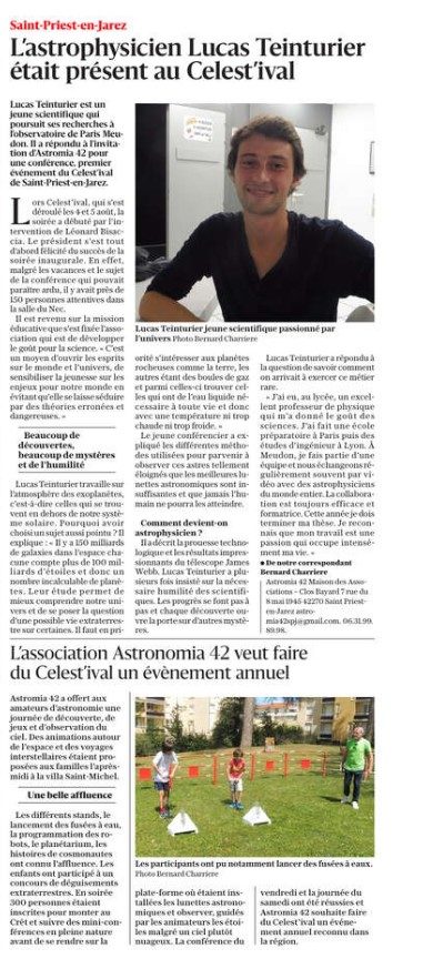 Coupure du Progrès du 8 août 2023 consacrée au CELEST'IVAL