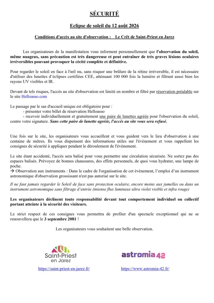 Conditions d'accès au site d'observation de l'éclipse du 12 août 2026